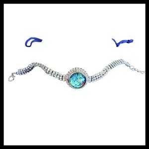 NWOT Sparkling Rhinestone Bracelet Statement Gemstone Cabochon Blue Green